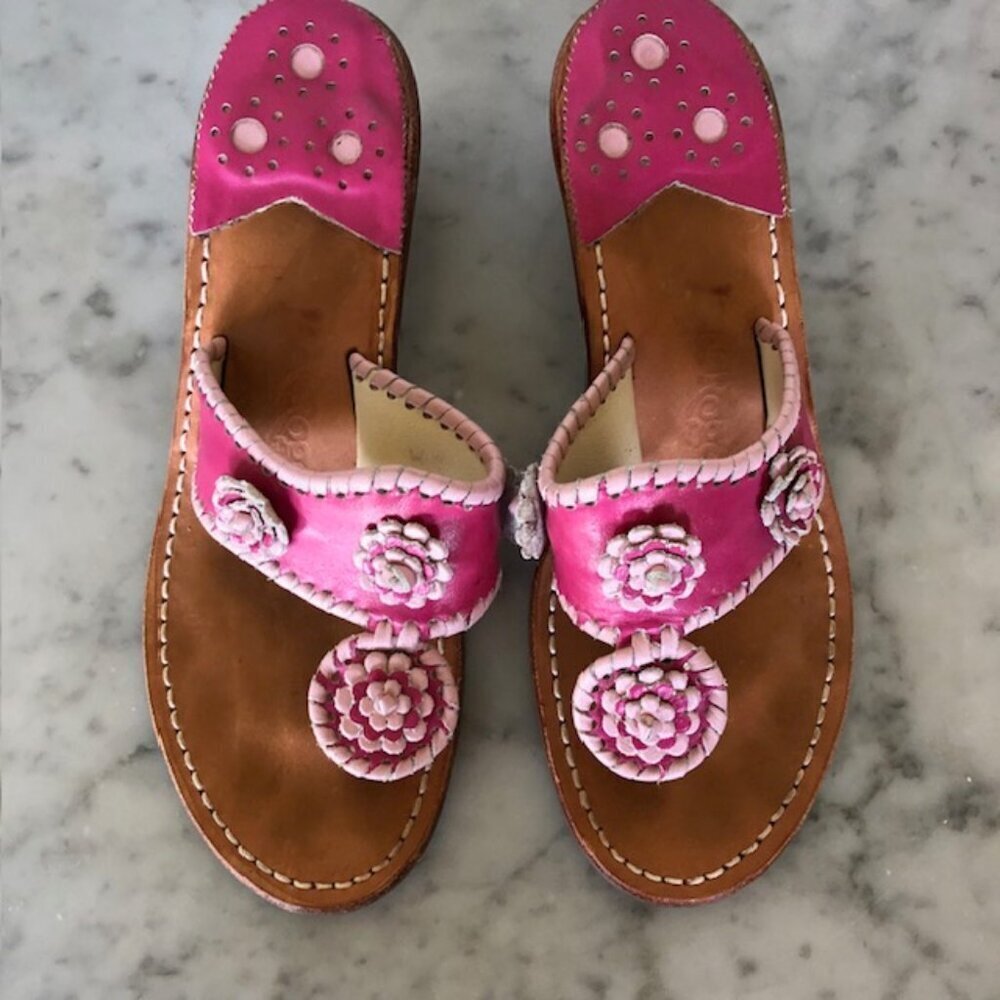 Jack Rogers Pink Floral Leather Heeled Sandals - Picture 7 of 15